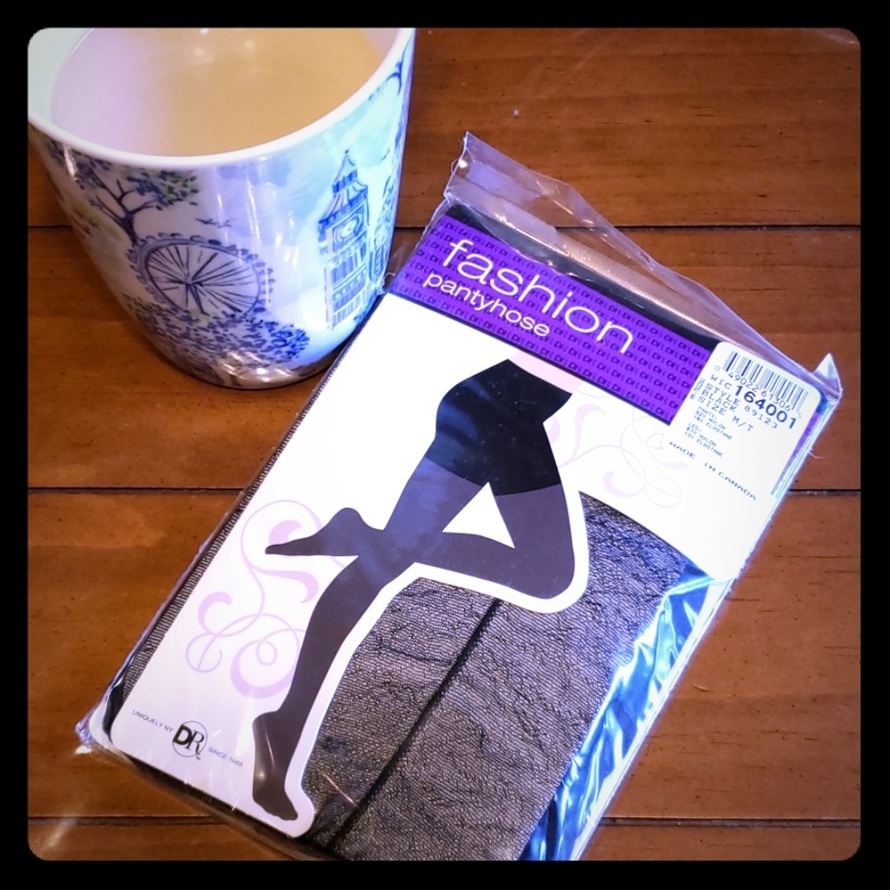 Sheer black panty hose with seam. Duane Reade